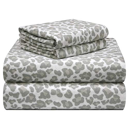 Pointehaven 180 GSM Velvet Feel Luxury 100% Cotton Printed Flannel Sheet Set, Full, Leopard - Warm & Cozy - Pre-Shrunk -Deep Pockets - Elastic All Around-Comfy Double Brushed - - Full - Leopard