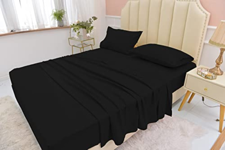 Potomac Home Goods Full Size Bamboo Bed Sheet Set - Softer Than Cotton Bamboo Sheets Full Size - Wrinkle Free - 16" Deep Pockets - 4 Piece - 1 Fitted Sheet, 1 Flat, 2 Pillowcases Full Black - Black - Full