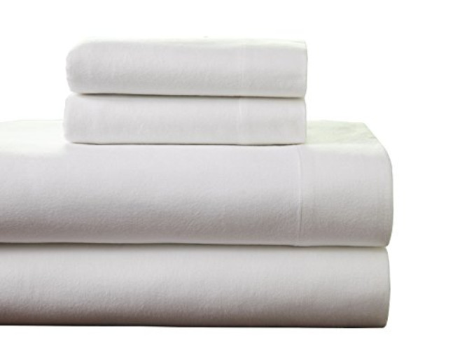 Pointehaven Flannel Deep Pocket Set with Oversized Flat Sheet, Full, White - White - Full