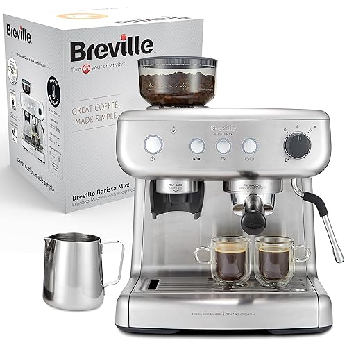 Breville Barista Max Espresso Machine , Latte & Cappuccino Coffee Maker with Integrated Bean Grinder & Steam Wand , 2.8 L Water Tank , 15 Bar Italian Pump , Stainless Steel - Barista Max