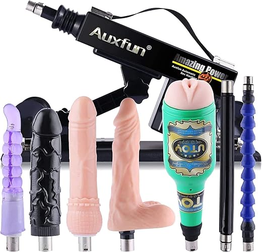 AUXFUN Sex Machine, Automatic Love Machine with 7 attachments for Women and Men, Thrusting Machine with Masturbation Cup, Anal Dildo, 3XLR Connection, Sex Guns - 8 Piece Set