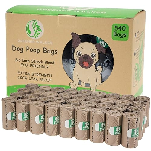 GREENER WALKER Poo Bags for Dog Waste, 540 Poop Bags,Extra Thick Strong 100% Leak Proof Biodegradable Dog Poo Bags (Brown) - Brown