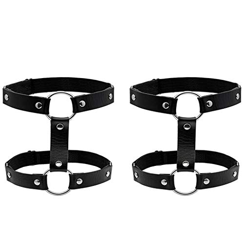 Leather Leg Chain Punk Leg Garter Belt Thigh Chains Black Body Chain Festival Rave Body Accessory for Women and Girls (2PCS) - 1