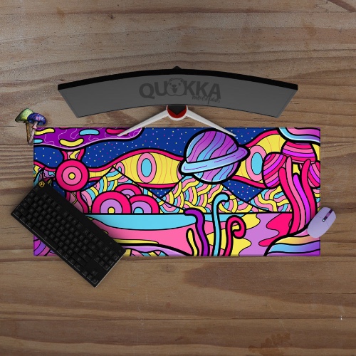 Psychedelic Mushrooms Planet Design Mousepad - 60x30cm / 3mm / Colour Stitched