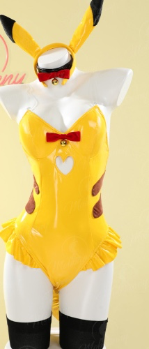 PM Derivative Sexy Lingerie Set Bunny Girl Yellow Bodysuit and Headband with Tail Stockings