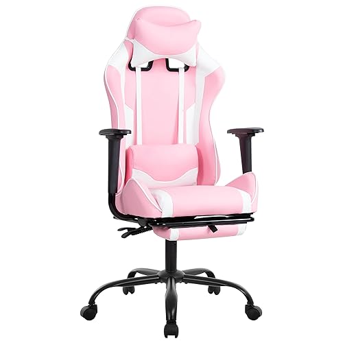 BestOffice Gaming Chair with Footrest,Ergonomic Office Chair,Adjustable Swivel Desk Chair,Reclining Computer Chair with Lumbar Support and Headrest,Racing Style Video Gamer Chair (Pink) - Pink