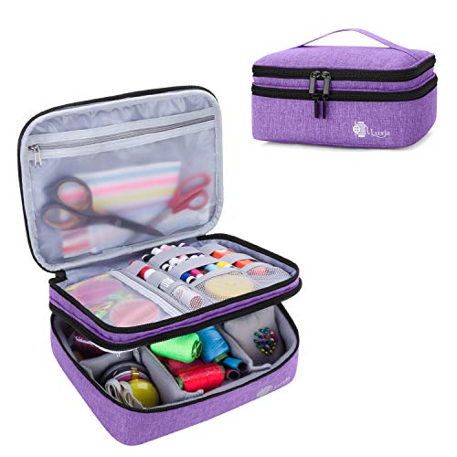 Luxja Double-layer Sewing Supplies Organizer, Sewing Accessories Organizer for Needles, Thread, Scissors, Measuring Tape and Other Sewing Tools (Bag Only), Medium/Purple - Purple - Medium
