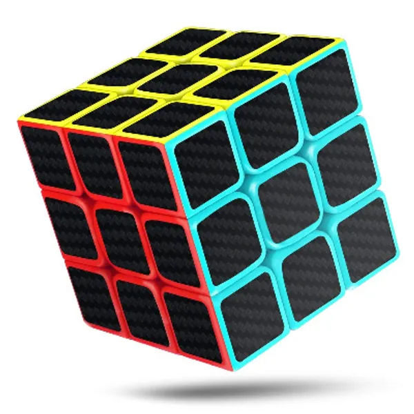 cfmour Smooth Speed Cubes 3x3x3(Square in Middle),3D Puzzles Cube With Vivid Color Carbon Fiber Sticker Smooth Magic Cube，Enhanced Version, 5.7cm Black