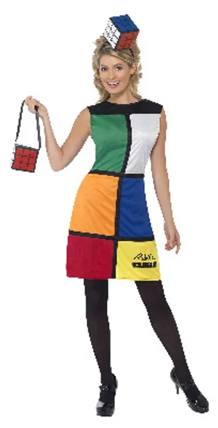 Smiffys Women's Rubik's Cube Costume, Dress, Headband & Bag, Size: M, Color: Multi, 38791