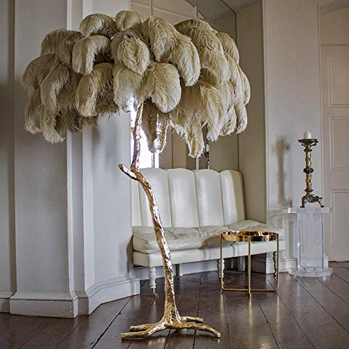 UWY Floor Lamp, Modern Luxury Real Ostrich Feather Floor Lamp Resin, Modern Floor Lamps, Modern LED Feather Resin Floor Lamp Tripod Standing Lamp for Living Room Home Decor,D,110cmx170cm