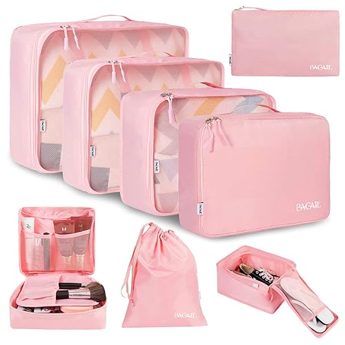 BAGAIL 8 Set Packing Cubes Luggage Packing Organizers for Travel Accessories (Blush Pink) - Blush Pink - 8 Set