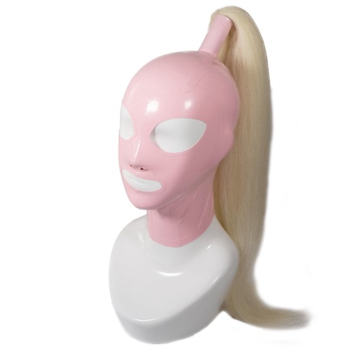 Ladies Latex Rubber Hood Mask with Blonde Wig Hair Tube Catsuit Party Cosplay
