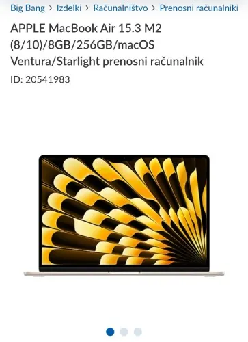 APPLE MacBook Air 15.3 M2 (8/10)/8GB/256GB/macOS Ventura/Starlight