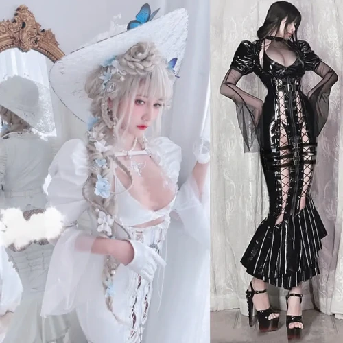 Cosplay Hollow Out PU Leather Lingerie Set