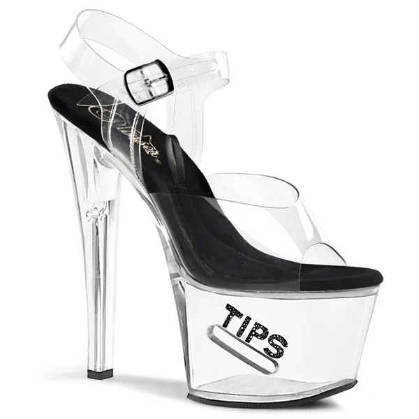 Pleaser Tipjar-708-5 Sandals | Clear-Black / 5