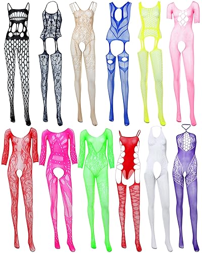 12 Pieces Women's Fishnet Lingerie Mesh Bodysuit Lace Smock Lingerie for Women - Hot Style