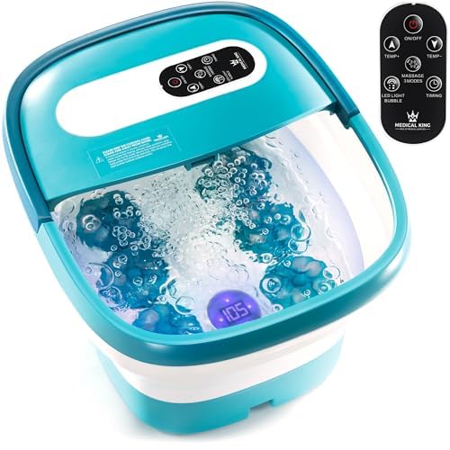 Medical king Foot Spa with Heat and Massage Electric Rotary Massage Includes A Remote Control, A Pumice Stone, Massage Bubbles - Motorized Shiatsu Massage Balls - Ocean Blue
