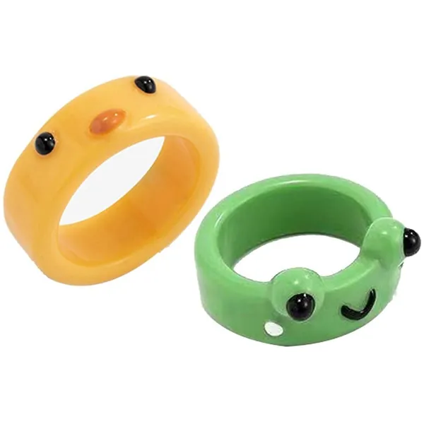 2 Stücke Süße Frosch Küken Harz Ringe Set Für Frauen Mädchen 3D Animal Schmuck Ring Mode Funny Personalisierte Cartoon Bunte Schmuck Geschenk Für Party Geburtstag - 