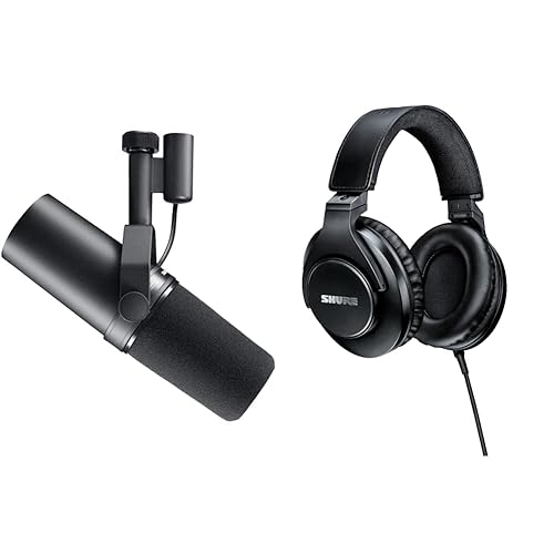Shure SM7B Vocal Dynamic Microphone for Broadcast, Podcast & Recording, XLR Studio Mic, Detachable Windscreen - Black & Shure SRH440A Over, Adjustable & Collapsible Design - 2022 Version