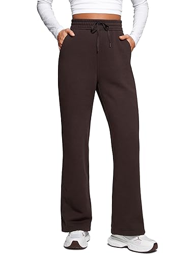 CRZ YOGA Cotton Fleece Lined Sweatpants Women 30" Straight Leg Casual Lounge Sweat Pants for Women - Medium - Hot Fudge Brown
