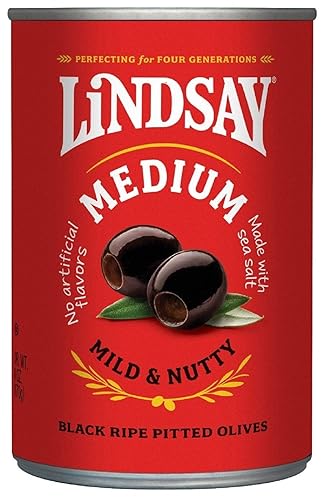 LINDSAY Medium Black Ripe Pitted Olives, Pack of 12, 6oz Cans - Medium Pitted