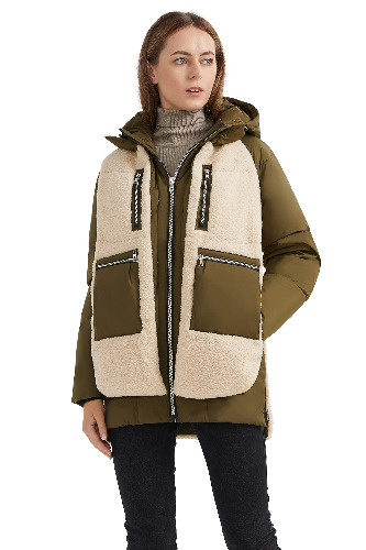 Orolay Women's Sherpa Jacket Thickened Puffer Down Coat Fuzzy Fleece Jacket - Beech Medium