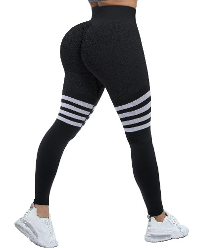 Butt Lifting Scrunch Gym Leggings for Women High Waisted Yoga Seamless Workout Pants V Cross Waist 2 Pockets Tights - #1 Black Small