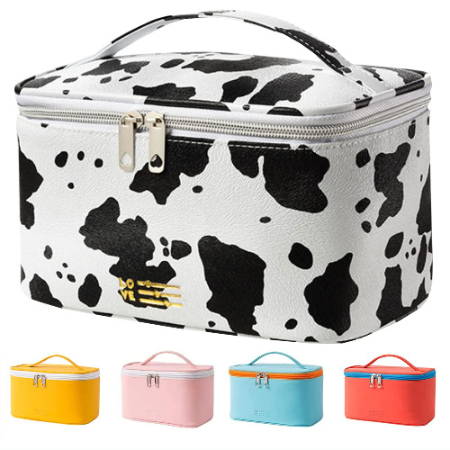 Cute Makeup Bag Small Travel Cosmetic Bags for Women Teen Girls Medium Pouch Toiletry Bag PU Waterproof Organizer Case (Cow) - Print Cow Spots