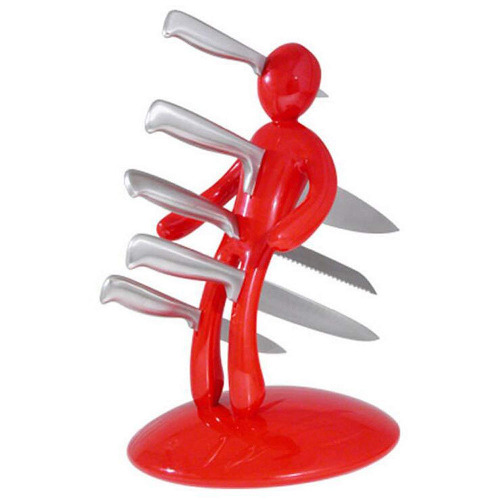 Kitchen Knife Block Set, Premium 5-Piece Novelty Stainless Steel Knife Block Set with Unique Holder Premium Stabbing Stainless Steel Knife Set, Men are jerks -Pack of 5 by AIYMO (Red)