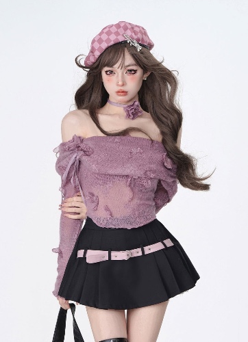 Rose Contract Purple One Shoulder Long Sleeve Top DIA0003 | purple / S