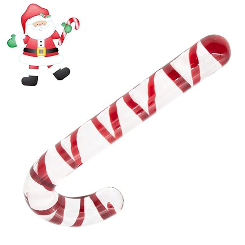 Glass Pleasure Wand Crystal Dildo Anal Hook Butt Plug Prostate Massager G-spot Stimulation Christmas Gift Candy Cane Unisex for Men Women Romi - Red Line