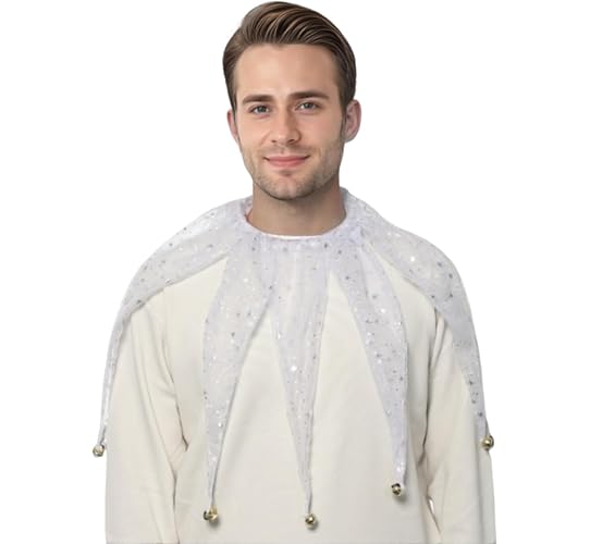 ANDHOM Christmas Collar for Decor Mesh Pointed Clown Collar Jester Neck Accessories with Jingle Bell Costumes - White