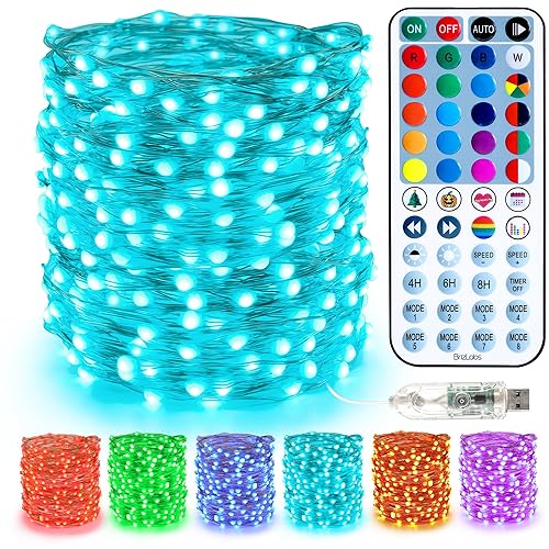 BrizLabs Christmas Fairy String Lights, 33ft 100 LED Color Changing Christmas Fairy Lights with Remote Timer, USB Rainbow Christmas Lights Twinkle Valentines Day Light for Xmas Halloween Party Wedding - 100 LED USB