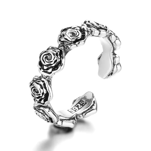 Goth Silver Rose Ring - Silver