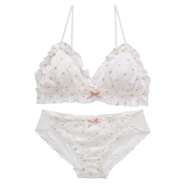 Sweet Valentine Lingerie Set - White Heart / L (B or C Cup)