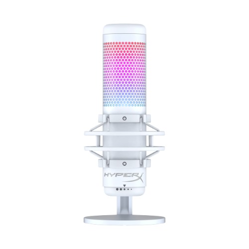 HyperX QuadCast S – RGB USB Condenser Microphone for PC, PS5, Mac, Anti-Vibration Shock Mount, 4 Polar Patterns, Pop Filter, Gain Control, Gaming, Streaming, Podcasts – White