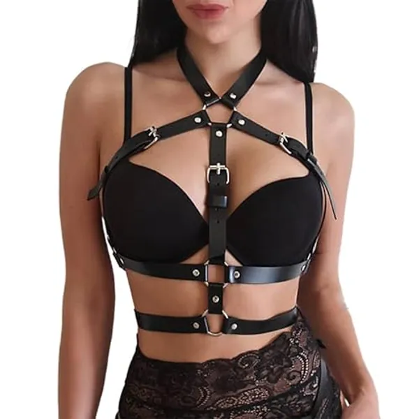 Zookey Cintura con catena per il corpo Punk in pelle nera Nightclub Rave Harness Accessori per gioielli per donne e ragazze