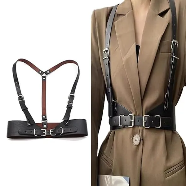 QKEPCY Punk Cintura Corsetto Sottoseno in Pelle Petto Catena Catene del Corpo Harness Belt Accessori per il Corpo Gioielleria per Donna Ragazze Discoteca Cosplay Party Rave Costume di Halloween - Type A