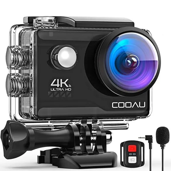 COOAU Action Cam HD 4K 20MP WiFi Con Microfono Esterno Fotocamera Sott'acqua 40M con Telecomando Videocamera Impermeabile 170° Grandangolare Time Lapse/2 Batterie 1200mAh/Accessori