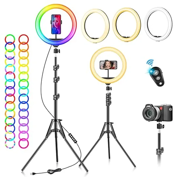 Ring Light Professionale Luce Selfie - 10" LED Lampada con Telefono - Luce ad Anello con 59" Treppiede Alto 40 Modalità RGB Di Illuminazione 13 Luminosità per Trucco Fotografia Youtube Video