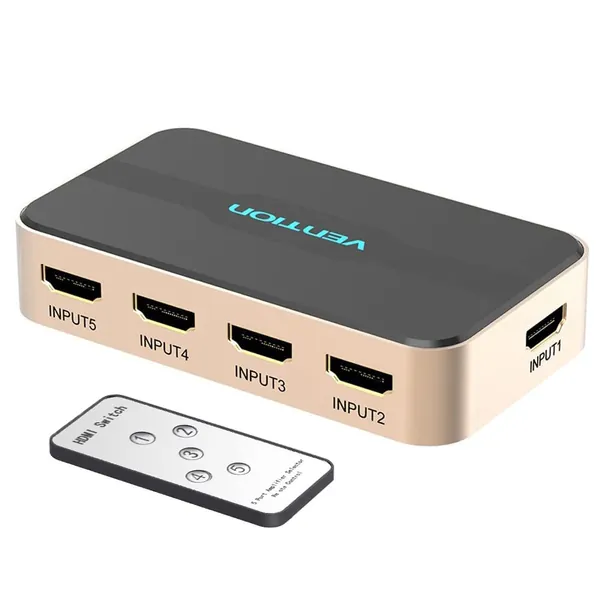 HDMI Splitter Vention HDMI Switch 5x1 Ports HDMI Switcher 5 in 1 Out HDMI Splitter 4K@30Hz 4K 3D 1080P with IR Remote Control for PS3 Xbox 360 Sky Box DVD HDTV Projector etc