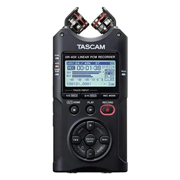 
                            Tascam DR-40X Four-Track Digital Audio Recorder and USB Audio Interface, Black
                        