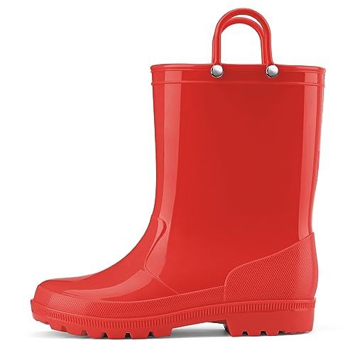 HISEA Kids Rain Boots for Toddler Boys Girls, Waterproof Rubber Boots with Easy-On Handles, Seamless PVC Rainboots Lightweight Mud Shoes for Water Beach Outdoor Playing (Toddler/Little Kid/Big Kid) - 7 Toddler - Red