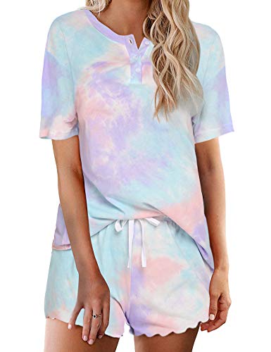 Ekouaer Tie Dye Pajamas Set Womens Loungewear Sleepwear 2 Piece PJ Sets - Appealing 1 - Medium
