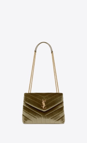 YSL Loulou small in quilted velvet- Olive