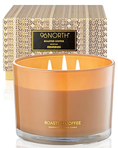 96NORTH Luxury Coffee Soy Candle | Large 3 Wick Jar Candle | Up to 50 Hours Burning Time | 100% Natural Soy Wax | Relaxing Aromatherapy Aesthetic Candle - Roasted Coffee