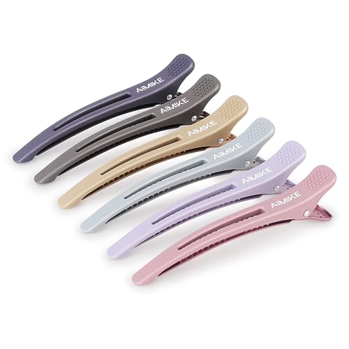 AIMIKE 6PCS Sectioning Hair Clips for Styling, Anti-Slip No-Trace Hairdresser Clips with Silicone Band, Hair Roller Clips, Salon Hair Sectioning Clips, Home Hair Cutting Clips, Crocodile Clips Hair - 6Pcs Morandi Color