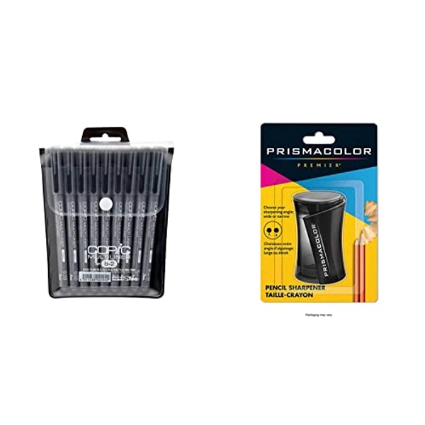 Copic Markers MLB2 9 Piece Multiliner Inking Pen Set B-2, Black & Sanford 1786520 Pencils Prismacolor Premier Pencil Sharpener (VE99016)