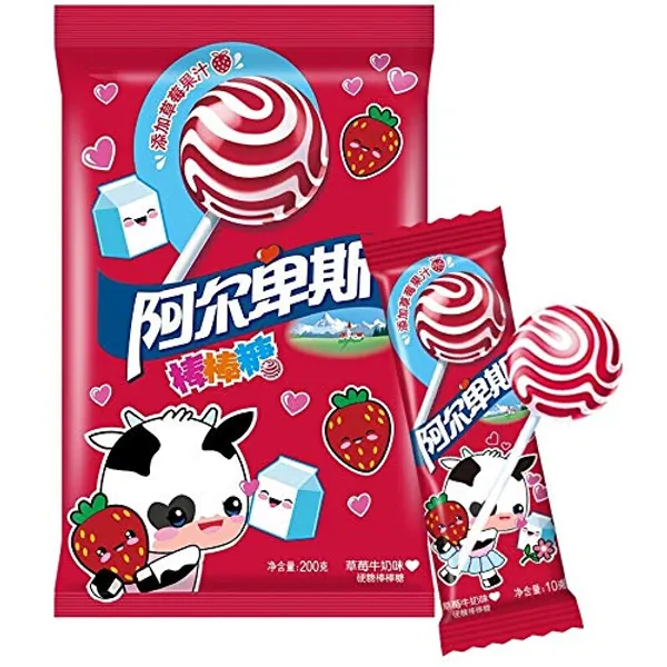 阿尔卑斯 20 sticks lollipops Strawberry milk flavor casual snack 200g (20 sticks) candy Strawberry hard candy (7oz.)草莓味棒棒糖 -