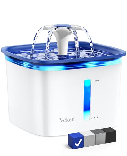 Veken 95oz/2.8L Pet Fountain, Automatic Cat Water Fountain Dog Water Dispenser with Replacement Filters for Cats, Dogs, Multiple Pets (Blue, Plastic) - Blue - 95oz Plastic